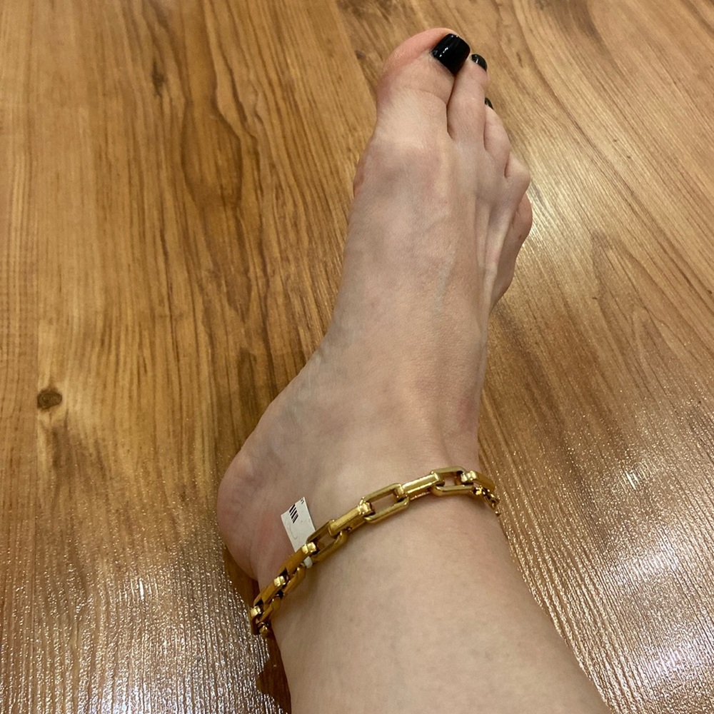 NWT HAPPILY GREY chunky paperclip link goldtone anklet - Picture 3 of 7